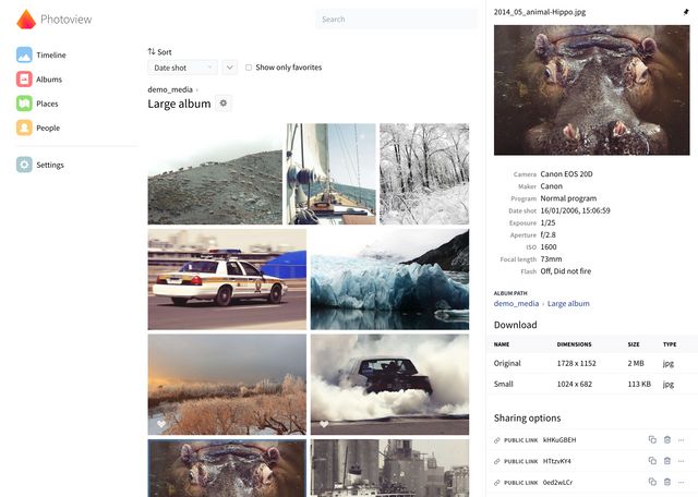 Screenshot of photos page